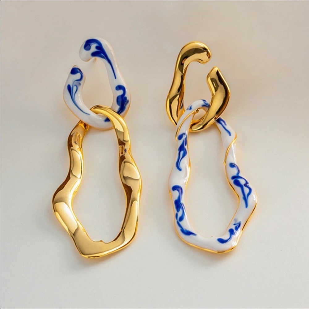 Anthro cloisonné Double Ring Earrings